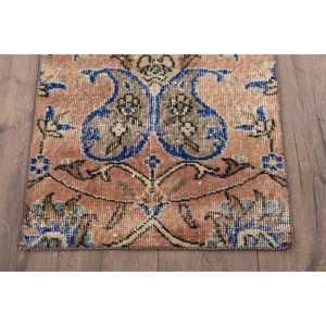 Turkish 1.7x2.7 ft Rug, Vintage Rug, <b>Brown</b> Check Rug <b>Wool</b> - Product Image 2