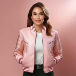 Nouveauté Veste universitaire personnalisée Bomber Letterman Baseball University Jacket couleur rose - Product Image 4
