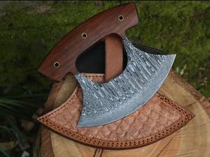 Cortador de pizza hecho a mano, mango de palisandro, 3 pines de latón, hoja de acero inoxidable, construcción de acero de Damasco, alta calidad con una sola mano - Product Image 5