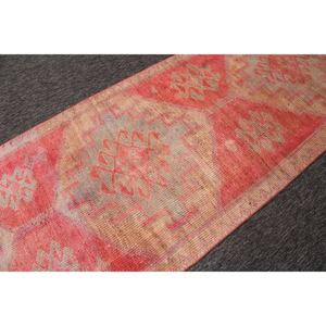 Alfombra Turca Vintage Herki de 3.8x10.7 pies, Alfombra Geométrica Naranja - Product Image 3