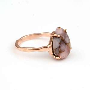 Naturel Rose Opale Cuivre Poire 12x16mm Turquoise 925 Sterling Éternité Vermel Gemme Anneau Personnalisé Fabrication de Bijoux en Argent - Product Image 5