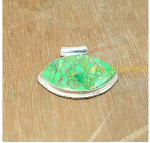 Pendentif en turquoise cuivre vert naturel, pendentif en pierre verte, argent sterling 925, fait à la main, grand pendentif en pierre, bijoux cadeau - Product Image 6