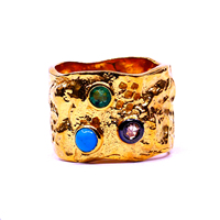 Bague Classique pour Femme en Acier Inoxydable Plaqué Or avec Pierre Turquoise, Idéale pour Anniversaire - Marque Gemvanity, Pierre de Naissance de Juillet, Style Hindou