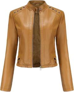 Women's Leather Cropped Tops Leather <b>Jackets</b> Coats Stand Collar <b>Jackets</b> <b>Jackets</b> - Product Image 1