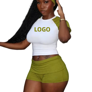 Cotton Spandex Two Piece Set Women's Women <b>Short</b> <b>Sleeve</b> Top and Skirt Set Cotton Spandex - Product Image 1