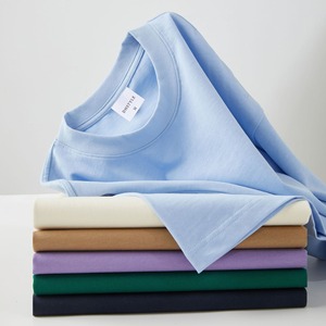 Alta calidad 145g algodón peinado cómodo transpirable cuello redondo manga corta suelta Casual Unisex camiseta teñida lisa - Product Image 6