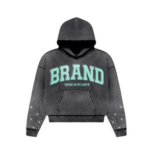 Sweat à capuche d'hiver pour homme, coupe classique, en molleton, avec strass, 100% coton mélangé, broderie intégrale, poids lourd, teinture numérique unie - Product Image 6