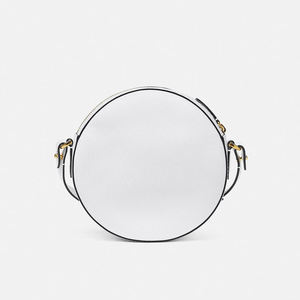 <b>White</b> Circular Mini Shoulder <b>Bag</b> Genuine Leather <b>Small</b> Crossbody Handbag Gold Decor for Women - Product Image 4