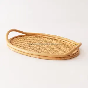 New Product 2023 Oval Rattan Tray with Handle for Home Hotel Restaurant | Wooden Tray, Rattan Tray, Serving Tray