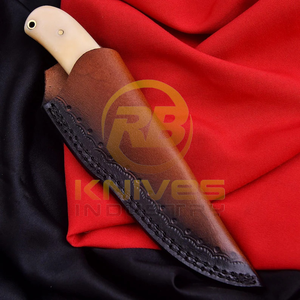 มีดทำมือสั่งทำพิเศษสไตล์คาวบอย ใบมีดเหล็กดามัสกัส ด้ามจับทำจากกระดูก คมกริบ พร้อมปลอกหนัง ของขวัญแนวอุตสาหกรรม - Product Image 5