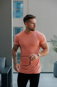 Nuevo diseño Stock camiseta melocotón bambú cuello redondo gimnasio hombres camiseta algodón transpirable Tonal bordado personalizado Logo camiseta para hombres - Product Image 3