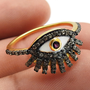 Mode femmes forme d'oeil pavé ensemble plaqué or noir Rhodium incrustation de diamant rubis bague bijoux vintage 925 argent gros anneaux - Product Image 3