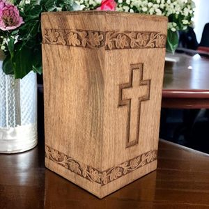 Funeral Cremation Urn Ashes/Wooden Carved Cross Urns <b>Box</b>/Burial Funeral <b>Memorial</b> Urns <b>for</b> Ashes, Holds 20 Cubic Inch/Set Of 1 - Product Image 3