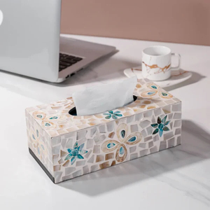 Boîte à mouchoirs en nacre de haute qualité motif floral bleu pour accessoires de serviettes de table d'hôtel - Product Image 5