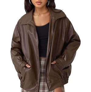 Vestes surdimensionnées en cuir véritable pour femmes Marron Vestes pour femmes de haute qualité Vente en gros de manteaux de moto mode OEM Logo personnalisé - Product Image 1