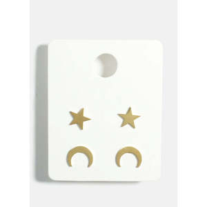 Set di 2 Paia di Orecchini a Perno Trendy con Stelle e Luna, Orecchini a Cerchio Leggeri con Zirconi e Perle, in Ottone/Rame per Feste - Product Image 2