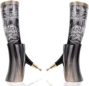 ฮอร์นดื่มไวกิ้งพร้อมขาตั้งแกะสลักแบบขัดเงางานฝีมือธรรมชาติสำหรับงานแต่งงานหรือตกแต่งบ้าน - Product Image 4