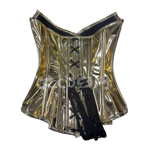 เสื้อครอปเซ็ทสีทองเงาสำหรับผู้หญิง ทำจาก PVC พร้อมโครงลวดดันทรง สไตล์สตีมพังก์ ใช้รัดเอวได้ เหมาะสำหรับใส่ไปเที่ยวคลับหรือเป็นชุดชั้นใน - Product Image 6