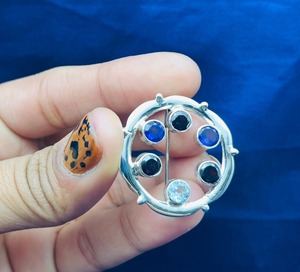 925 Sterling <b>Silver</b> Vintage Celtic Scarf Pin Multi-Gemstone <b>Brooch</b> with Amethyst Garnet Aquamarine & Diamond Gift for Occasions - Product Image 2