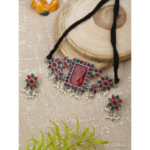 Gargantilla Rectangular Verde Granate con Circonita Grande para Fiestas y Eventos - Product Image 1