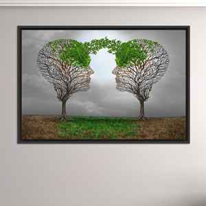 <b>Face</b>-to-<b>Face</b> <b>Tree</b> Silhouette Canvas: Symbolic Mental Connection Print,BLACK FRAMED CANVAS - Product Image 1