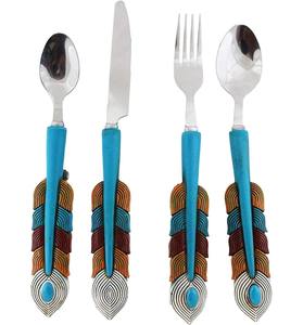 Ensemble de couverts de Style plume de paon poignée de créateur avec couverts élégants finis en argent pour manger utilisation de cadeau d'affichage de mariage - Product Image 1