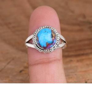 แหวนทองแดงสีเขียวขุ่นหอยนางรมสีม่วงโบฮีเมียน925เครื่องประดับอัญมณีทรงกลมทำด้วยมือทำด้วยมือสำหรับผู้หญิง - Product Image 1