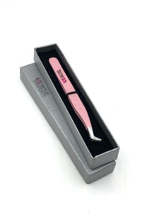 Pince à épiler pour extensions de cils en acier inoxydable, design optimal, pointe argentée de haute qualité, outil de beauté, revêtement poudré rose clair, 10 mm - Product Image 5