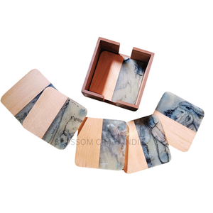 Posavasos de resina epoxi y madera multicolor de lujo, posavasos decorativos para el hogar y la Oficina con soporte, producto artesanal de resina - Product Image 2