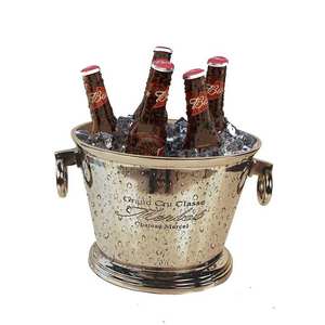 Enfriador de hielo Enfriador de vino independiente Enfriador de vino de metal vintage Soporte de cubo de botella de cerveza de hielo con mango de inserción antiguo negro - Product Image 5