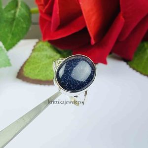 Anillo de piedras preciosas de piedra solar azul Natural de Plata de Ley 925 Anillo de boda de forma ovalada más vendido Perla de diamante fabricada - Product Image 4