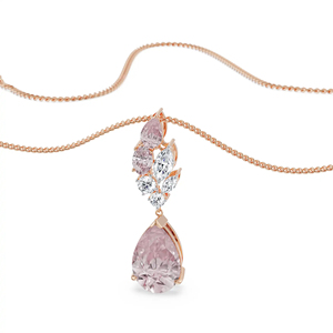 Luxury Rose Gold Plated Pear Cut <b>Pink</b> Crystal Pendant <b>Necklace</b> for Women - Product Image 1