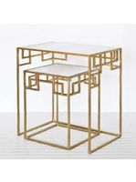 Ensemble de 2 tables basses gigognes en métal doré, plateau en marbre extensible, nouveau design, salon, mobilier de haute qualité avec revêtement en poudre