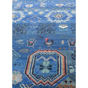 Tapis Manchaha bleu noué à la main en laine et soie de bambou, épaisseur 10 mm, motif abstrait rectangulaire pour la maison, le couloir, modèle Les-2591 - Product Image 3