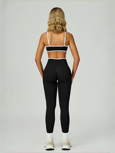Ensemble de yoga décontracté d'hiver personnalisé en 2 pièces pour femmes, soutien-gorge de sport et leggings, motif uni, 100% coton, séchage rapide et écologique - Product Image 4