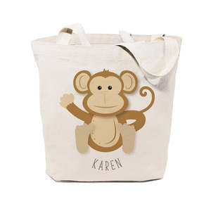 Medium Cotton Canvas Tote Bag Personalized Name Monkey Pattern Eco-Friendly Recyclable Heat Transfer Printing for Advertising - Product Image 1