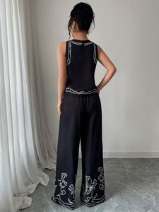 Women's Casual Custom <b>Black</b> Full-Length Skirt Crop <b>Top</b> Outfits 2-Piece Set Solid Mexican Embroidery Needlepoint Pattern Short - Product Image 4