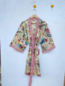 ชุดกิโมโนผ้าฝ้ายพิมพ์ลายดอกไม้ชุดคลุมชายหาดทำด้วยมือ - Product Image 5