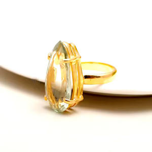 Améthyste Verte en Argent Sterling 925, Sertissage à Griffes Romantique, Design Tendance, Fait Main, Plaqué Or 14K, Pierre Précieuse Taillée Poire, Idéal pour les Fêtes - Product Image 3