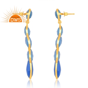 Último diseño de plata esterlina 18K chapado en oro Natural azul Calcedonia piedra preciosa colgante pendiente Demi joyería fina fabricante - Product Image 3