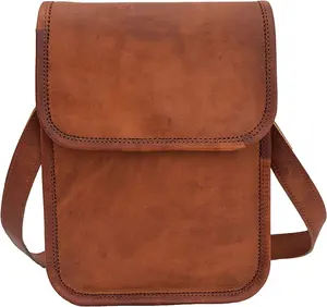 Mini Handmade Vintage Leather Crossbody Bag Men Women Unisex Teens Purse Wallet Satchel Handbag Messenger Sling Messenger Bag