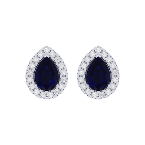 Pendientes de Botón Elegantes de Plata de Ley Chapados en Oro con Dos Piedras de Zafiro en Forma de Pera y Circonita Cúbica de 11x8 mm - Product Image 2