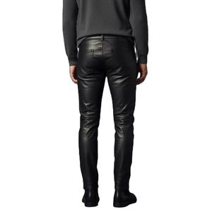 กางเกงหนังแกะสีน้ำตาลสำหรับผู้ชาย ผิวเคลือบแว็กซ์แบบดิสเทรส กางเกงหนังแกะสีดำทรงสลิมฟิต กางเกงหนังแท้ - Product Image 2