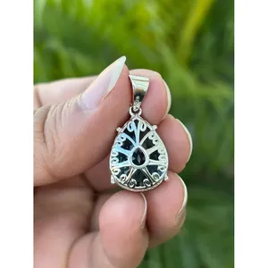 Colgante de Topacio Azul en Forma de Lágrima en Plata 925 con Baño de Rodio y Oro Rosa con Diamante, Diseño Clásico y Moderno para Compromiso, para Cadenas - Product Image 2