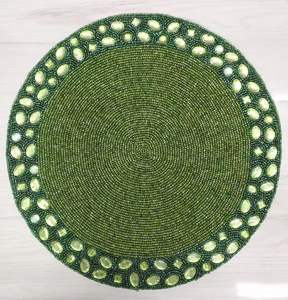 Eco-friendly Modern Shaped Handmade Beaded Placemat <b>Tablemat</b> Red Gold Charger Mats & Pads Use for Tableware Flatware - Product Image 5