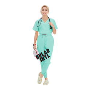 Wholesale Plus Size Nurse Medical <b>Scrubs</b> Spandex/Polyester Worsted Fabric Unisex Needle Detection Seamless Hospital Uniform - Product Image 2