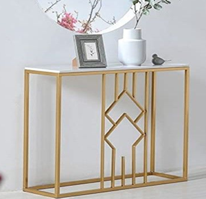 La última mesa de consola superior de mármol de diseño de moda con un diseño de base de metal dorado curvo, disponible a precios al por mayor - Product Image 4