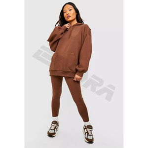 Femmes 100% Logo personnalisé surdimensionné pull lourd à capuche français éponge goutte épaule sweat à capuche actif bas pour - Product Image 5