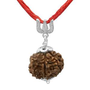 Rudraksha de 7 Mukhi con Colgante Trishul de Plata 925, Natural y Certificado, Curación Astrológica y Energía Positiva, Diseño Unisex - Product Image 1