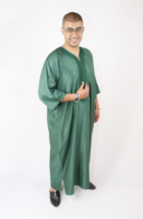 Gandoura marocaine luxueuse en gabardine pour hommes, en vert, robes kaftan faites à la main, 10 OEM, lavables, traditionnelles, personnalisation acceptée